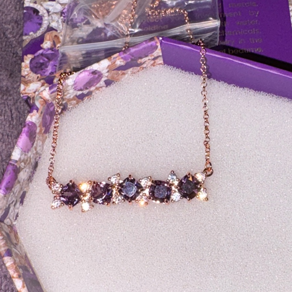 February Birthstone Amethyst Necklace with Cubic Zirconia Rose Gold Plated